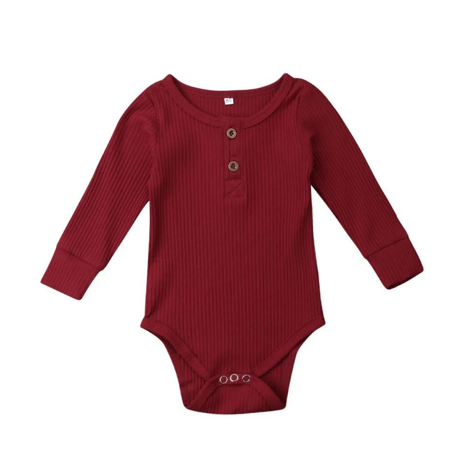 Infant Sunken Stripe Cotton Long Sleeve Triangle Rompers