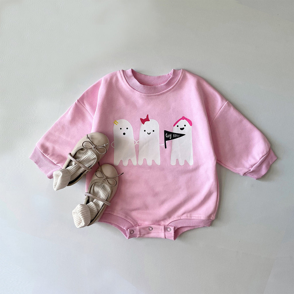 Cute Hippie Funny Ghost Print Long Sleeve Triangle Rompers