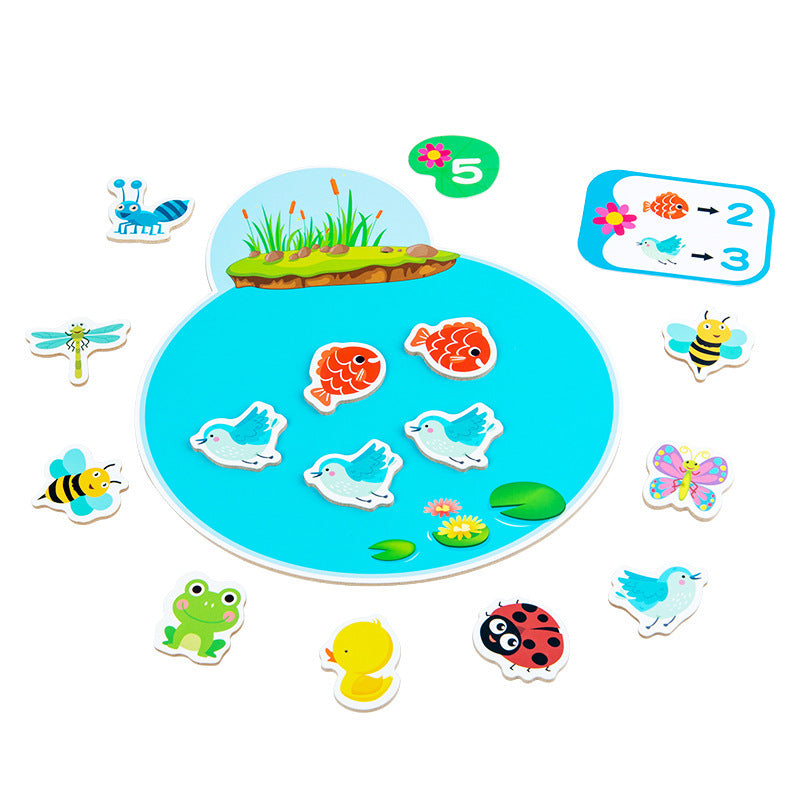Count The Pond Animals And Watch Parent-child Interactive Board Game Wooden Early Childhood Baby Toys