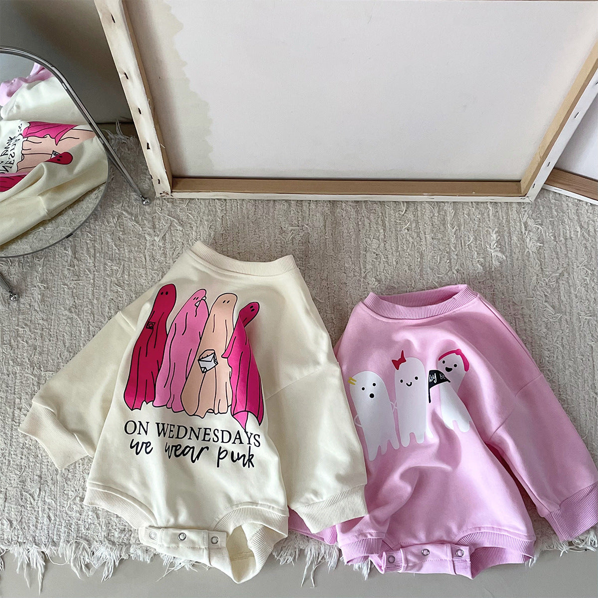 Cute Hippie Funny Ghost Print Long Sleeve Triangle Rompers