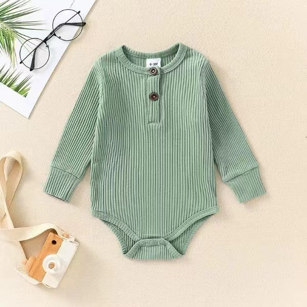 Infant Sunken Stripe Cotton Long Sleeve Triangle Rompers