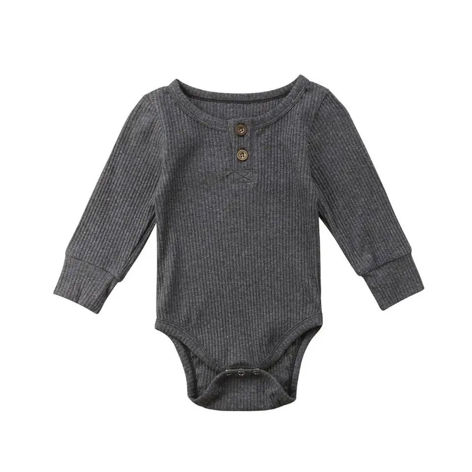Infant Sunken Stripe Cotton Long Sleeve Triangle Rompers