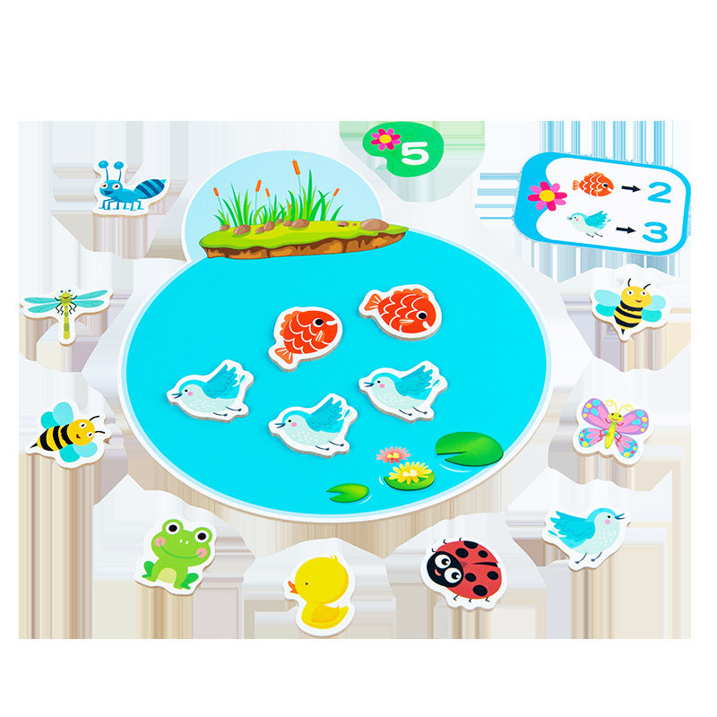 Count The Pond Animals And Watch Parent-child Interactive Board Game Wooden Early Childhood Baby Toys