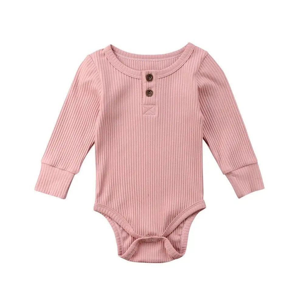 Infant Sunken Stripe Cotton Long Sleeve Triangle Rompers