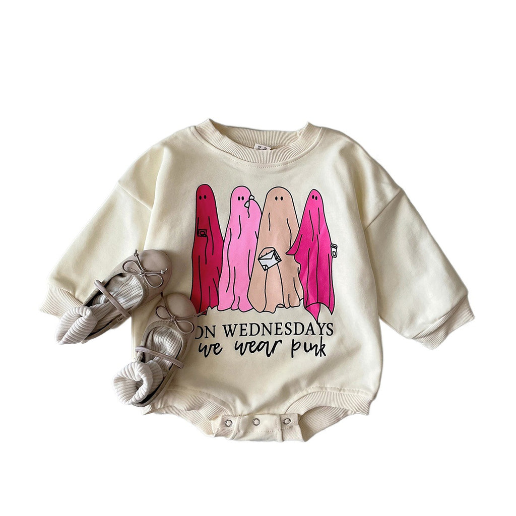 Cute Hippie Funny Ghost Print Long Sleeve Triangle Rompers