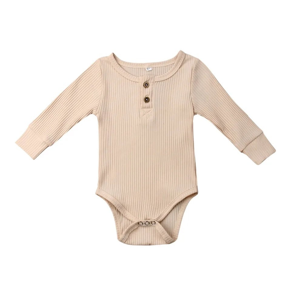 Infant Sunken Stripe Cotton Long Sleeve Triangle Rompers