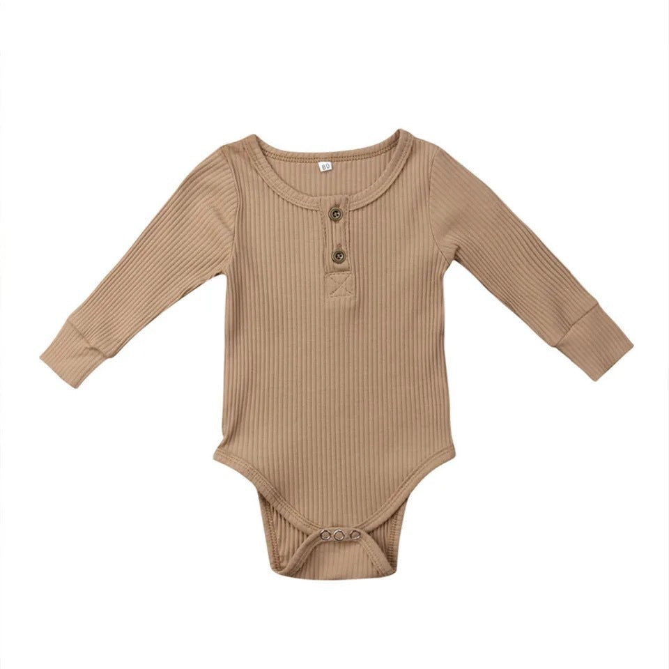 Infant Sunken Stripe Cotton Long Sleeve Triangle Rompers