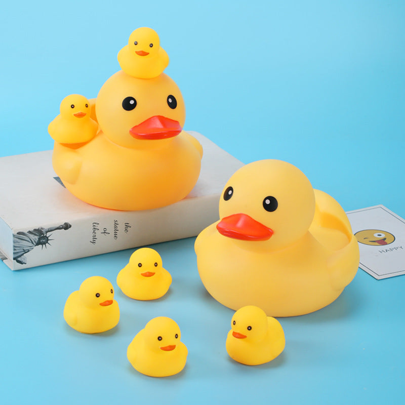 Water Playing Small Yellow Duck Baby Bath Toys Squeeze And Sound Big Yellow Duck Suit