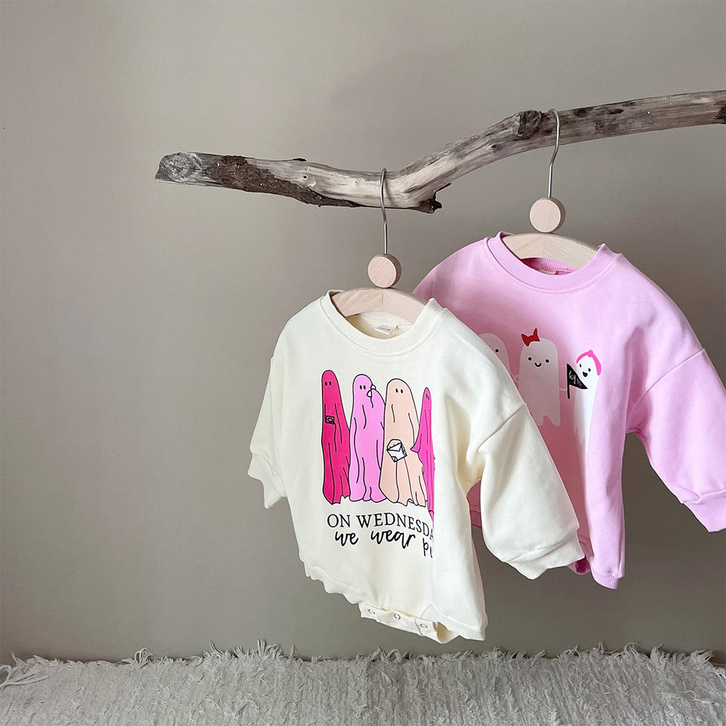 Cute Hippie Funny Ghost Print Long Sleeve Triangle Rompers