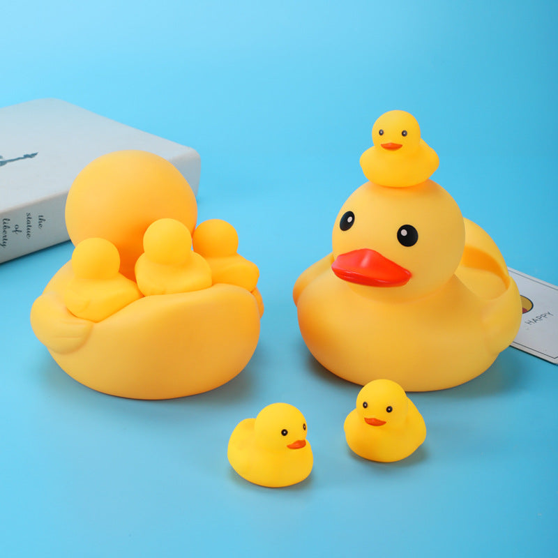 Water Playing Small Yellow Duck Baby Bath Toys Squeeze And Sound Big Yellow Duck Suit