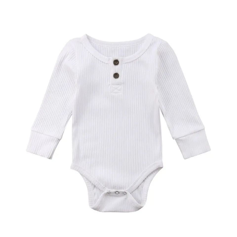 Infant Sunken Stripe Cotton Long Sleeve Triangle Rompers